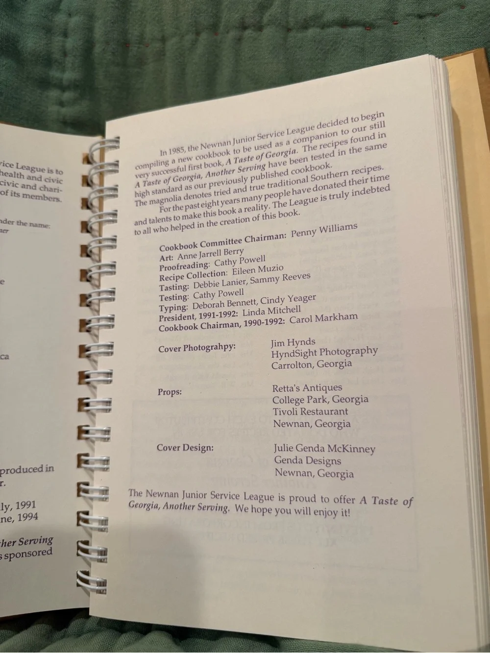 A Taste of Georgia Another Serving 1994 Southern Community Cookbook Newnan GA